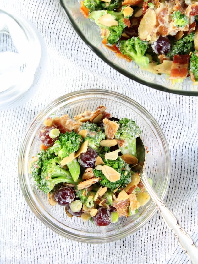 Broccoli Salad with Grapes and Bacon in serving dish