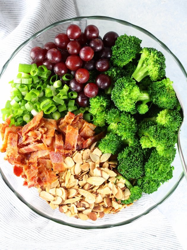 Broccoli Salad with Grapes and Bacon - Bowl of ingredients