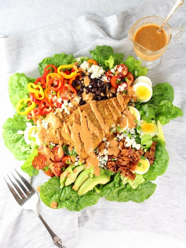 Plate of cobb salad with chipotle dressing