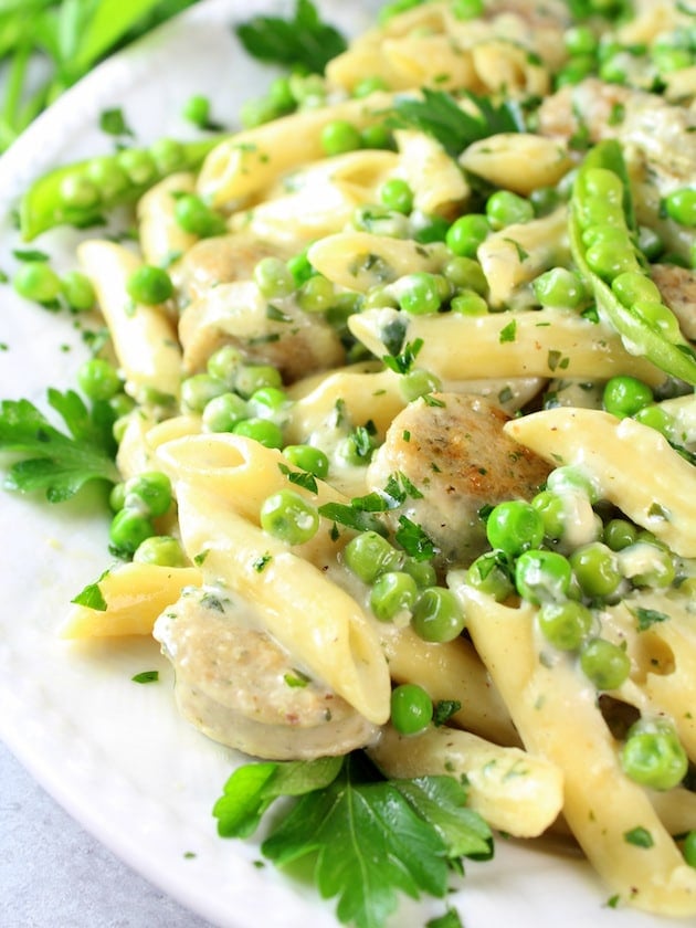 Chicken Alfredo with Penne and Peas Partial Platter 