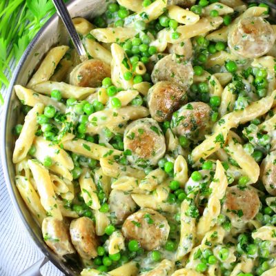 Chicken Alfredo with Penne and Peas