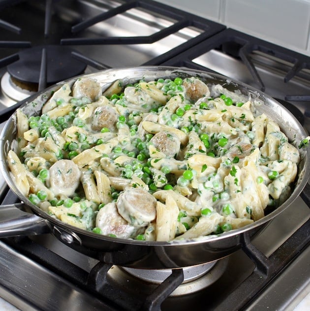 Saute pan with Chicken and Peas