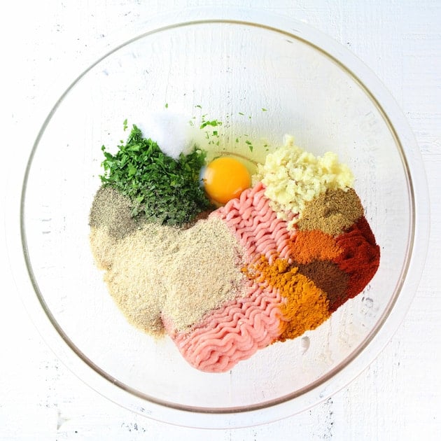 Turkey Meatball ingredients in a glass dish