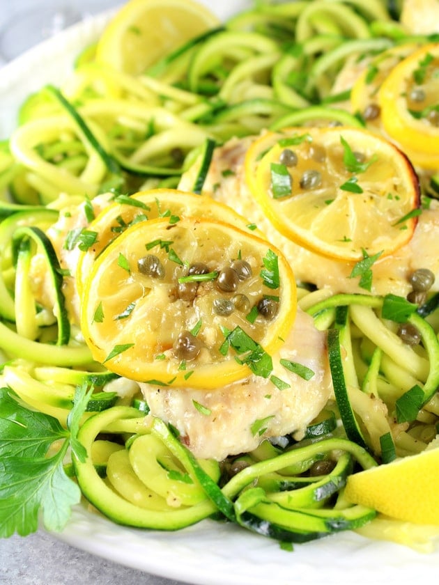  Partial Platter cooked Haddock piccata on zucchini noodles