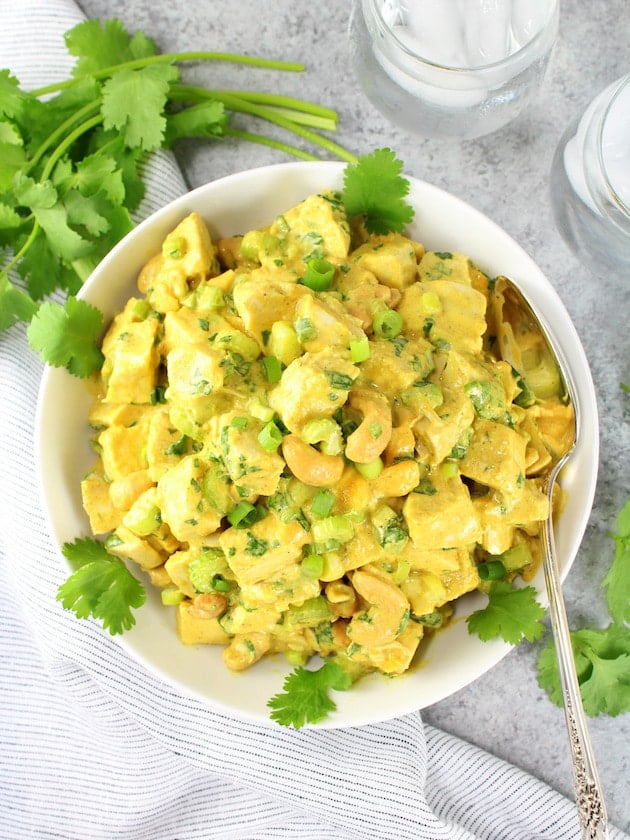 Lighter Curried Chicken Salad in bowl 