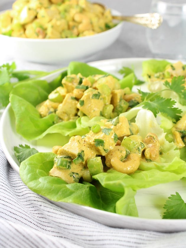 Partial Plate with lettuce wrap chicken curry