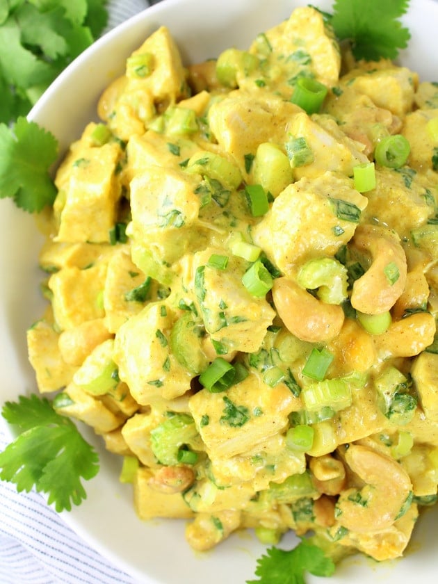 Lighter Curried Chicken Salad with Cashews 