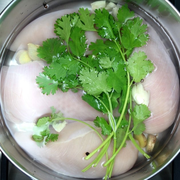 herbs and chicken poaching