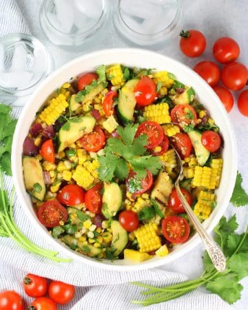 Grilled Veggie corn salad in a serving bowl