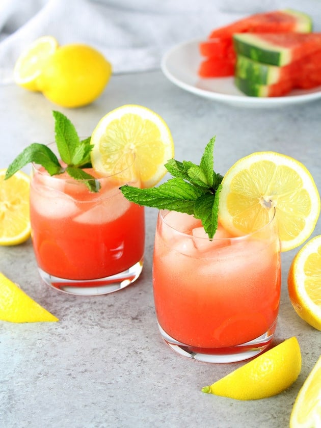 Two glasses of Watermelon Lemonade Prosecco Spritzer 