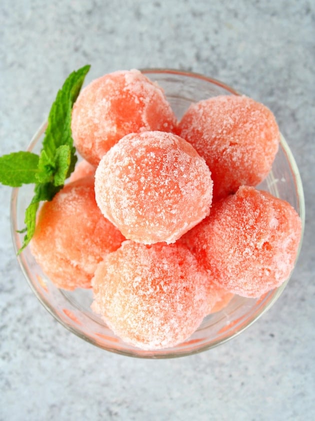 Frozen watermelon round ice cubes