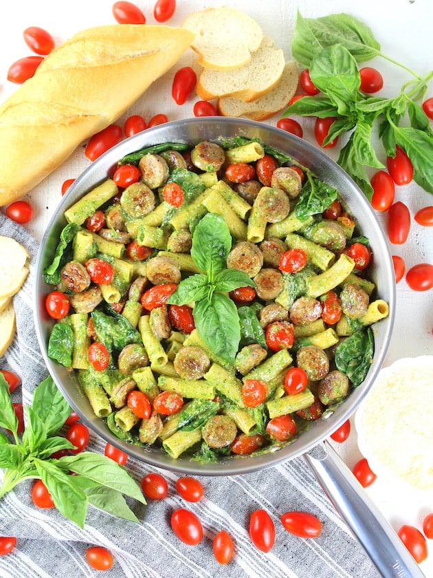 Pesto Sun Dried Tomato Pasta in pan 