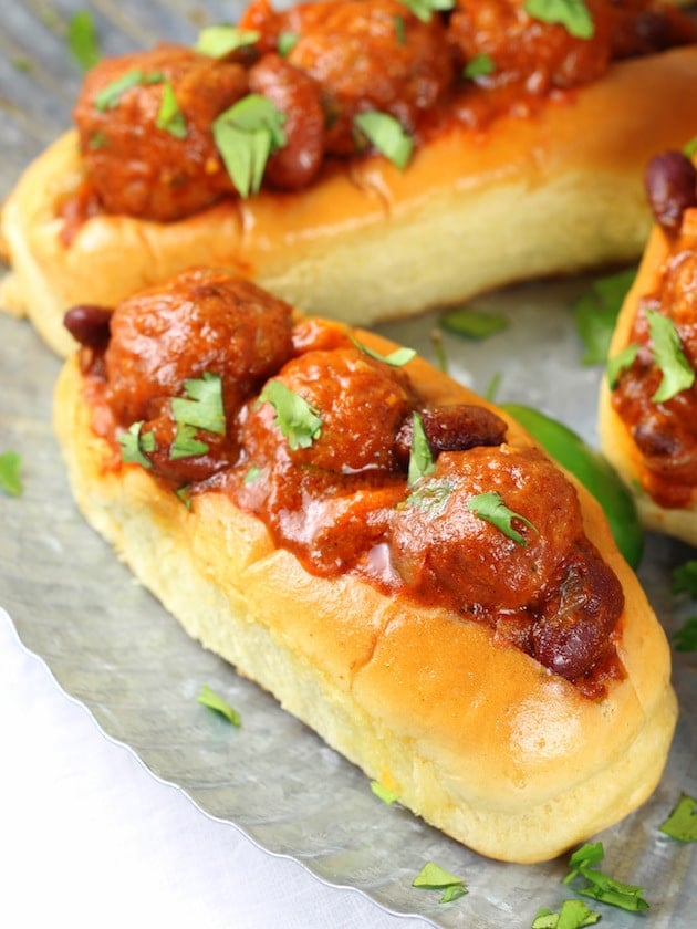 Meatball sub recipe up close on platter