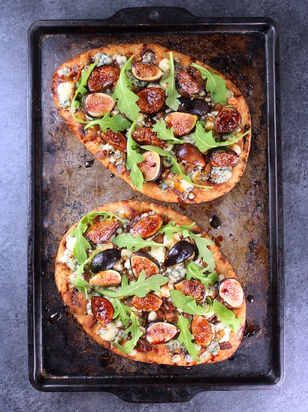 Blue Cheese Fig Flatbread with Balsamic Sauce: two flatbreads