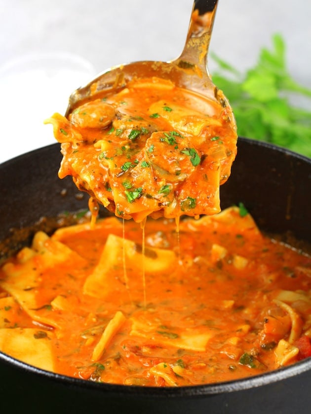 Chicken Sausage Lasagna Soup Recipe &amp; Image - Soup Ladle