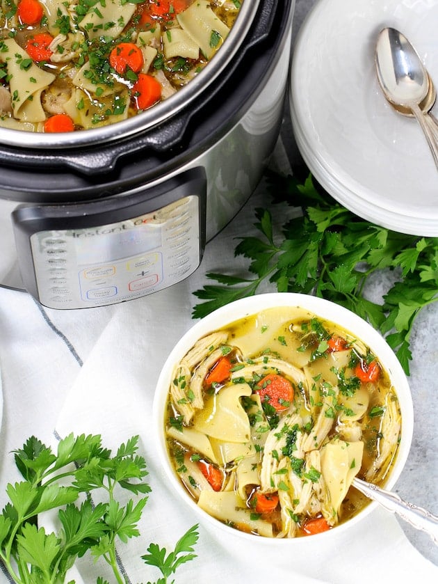 Partial Instant Pot With Bowl Of Chicken Soup