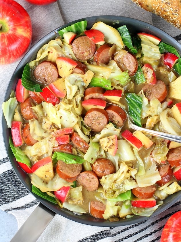 Kielbasa and Fried Cabbage Skillet Over Top
