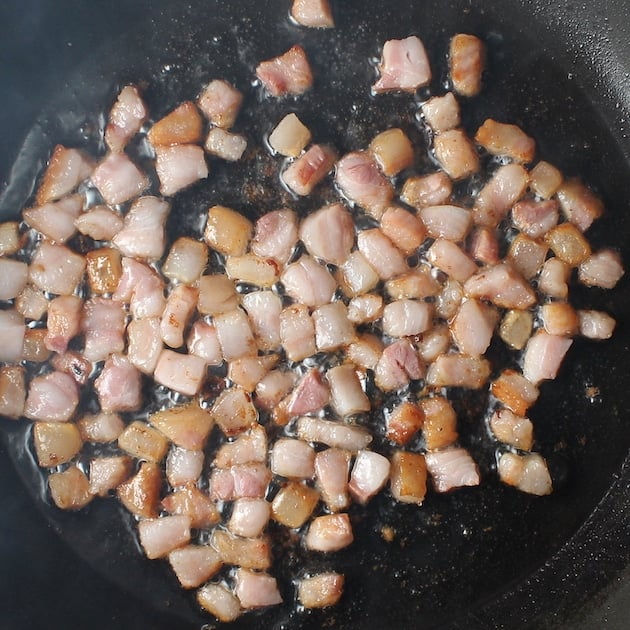 Pancetta searing in saute pan