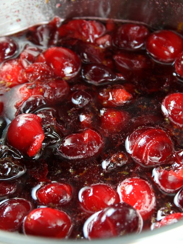 Tart Cherry Cranberry Sauce in pot