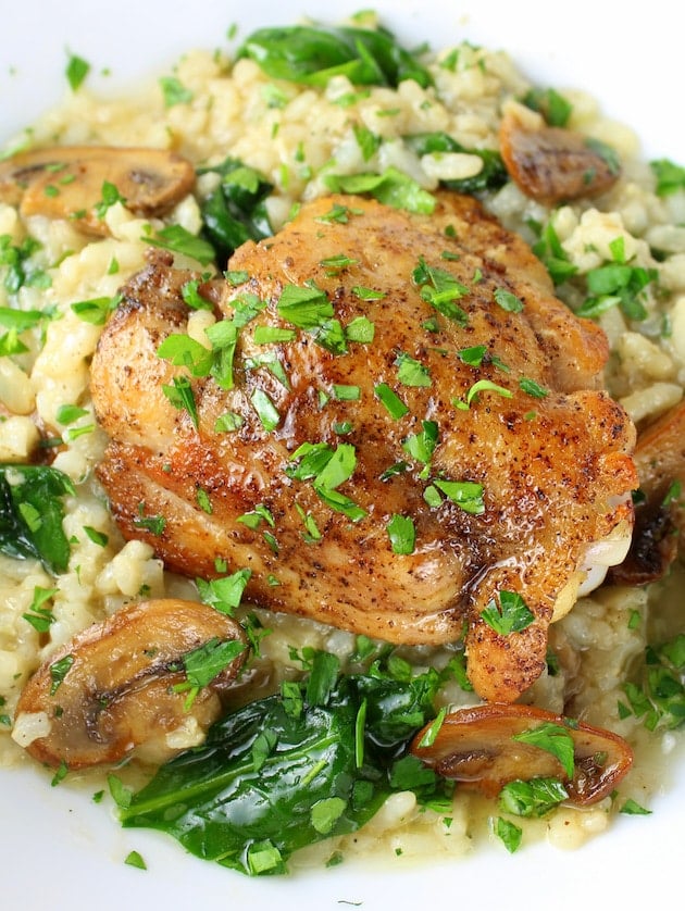 A close up of a plate of Chicken and Risotto