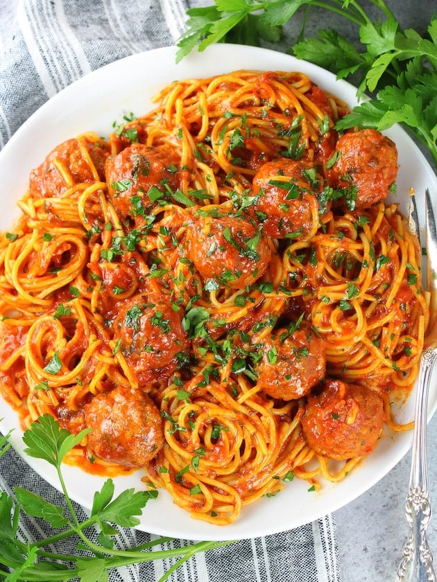 Spaghetti and Turkey Meatballs - Plate of spaghetti 