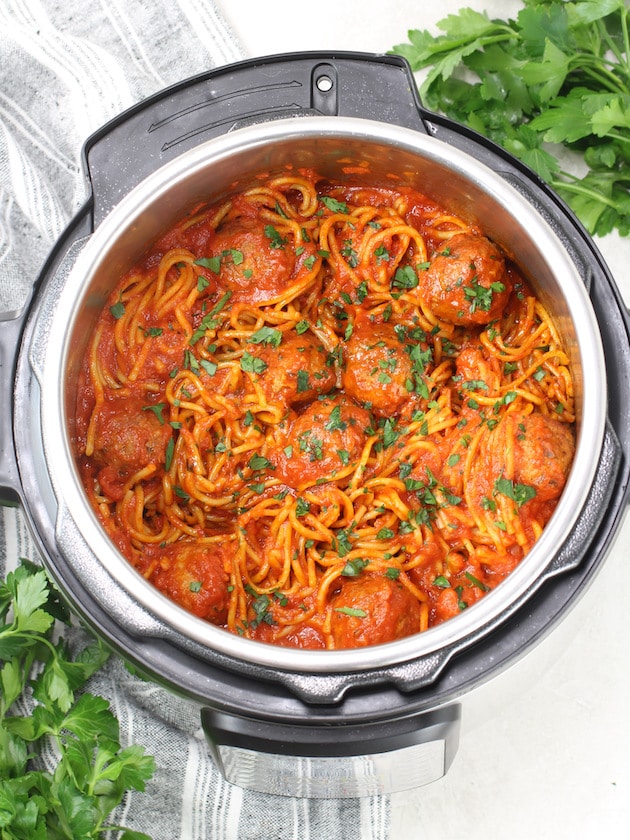 Instant pot with Meatballs and Spaghetti