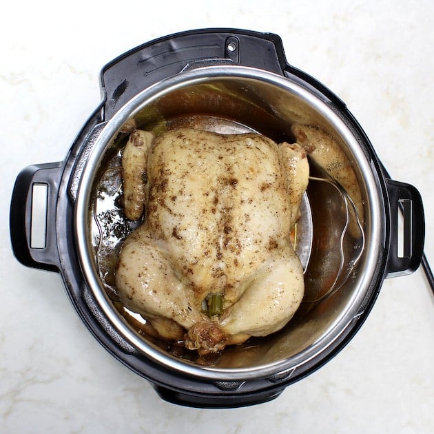 The bird cooked in the pressure cooker.