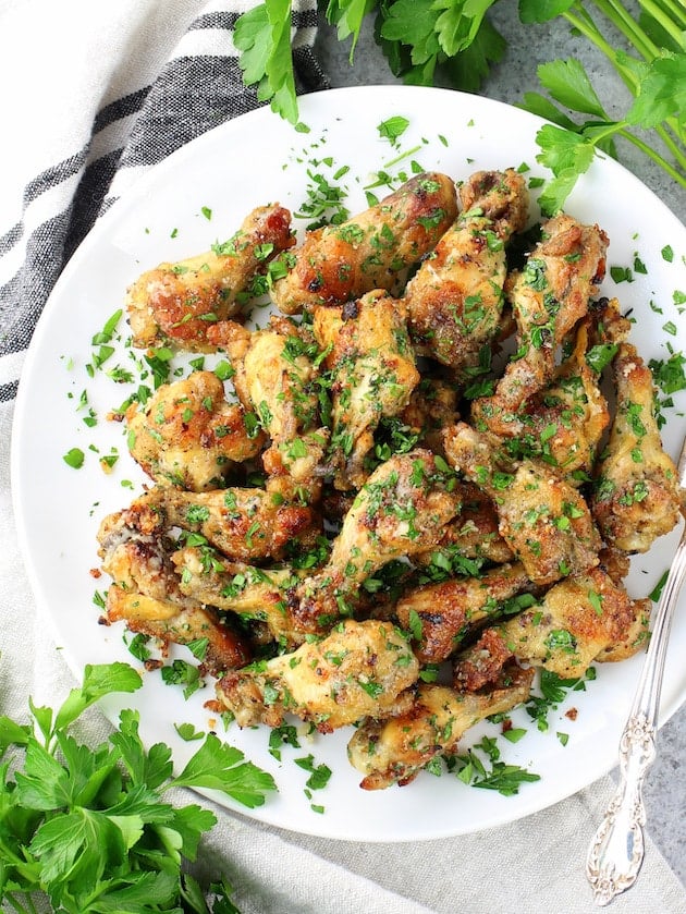 Instant Pot Garlic Parmesan Chicken Wings Image: Wings On Plate