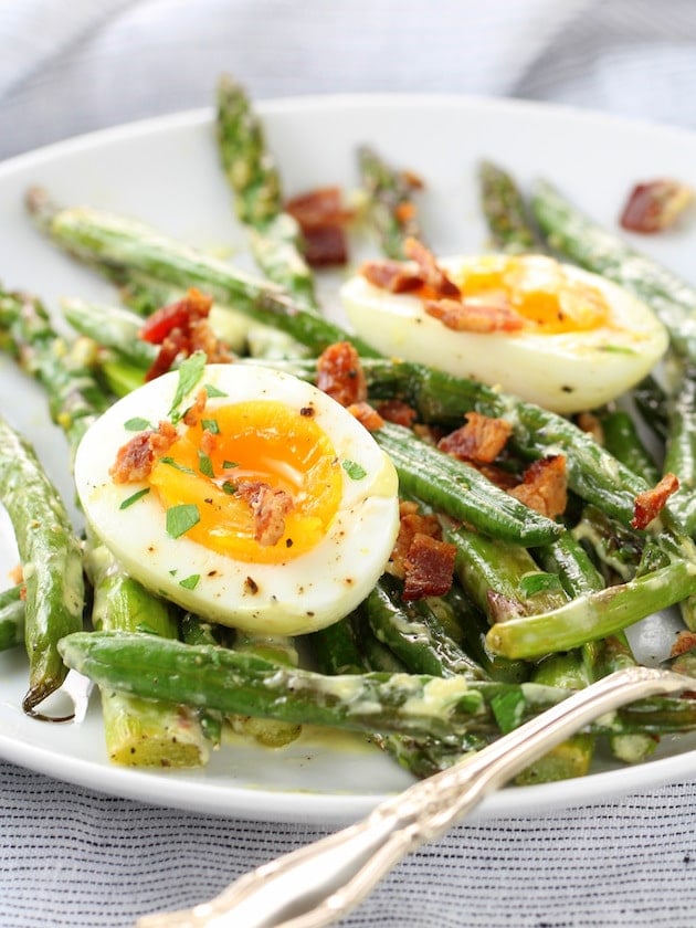 Asparagus Egg and Bacon Salad with Dijon Vinaigrette Image - On Plate