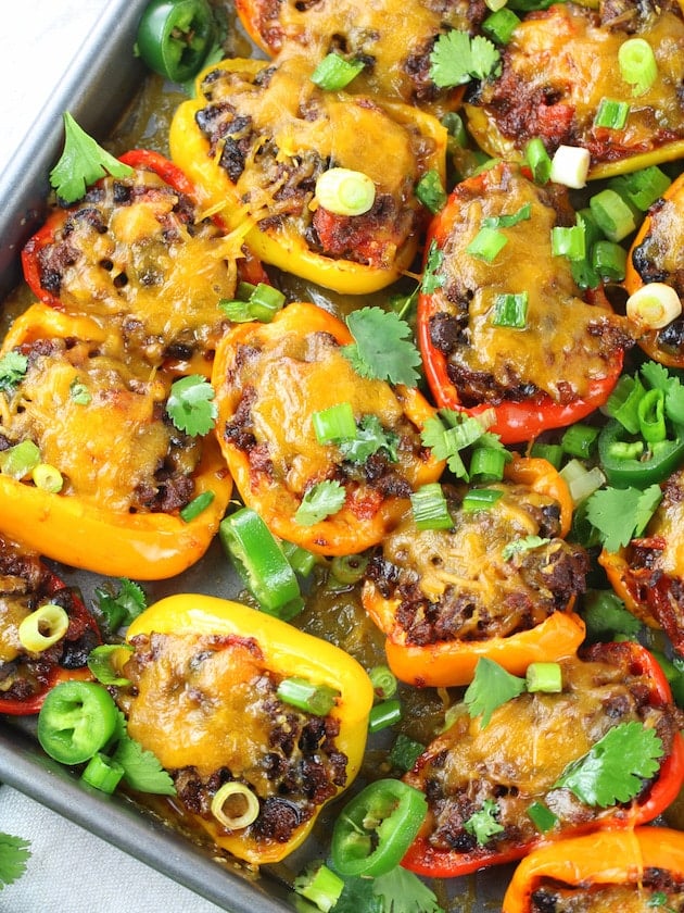 How to make Low Carb Nachos - Mexican Stuffed Peppers - Close up cheesy pepper nachos