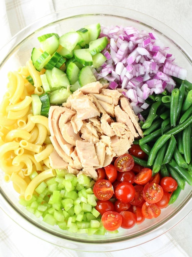 Picture of ingredients for tuna pasta salad