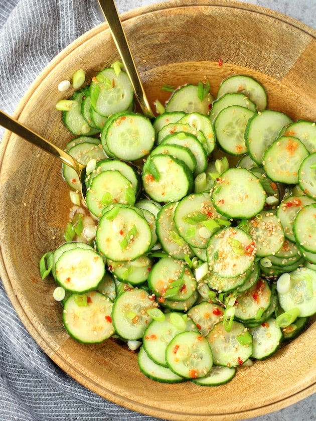 Sliced cucumber salad with asian seasonings