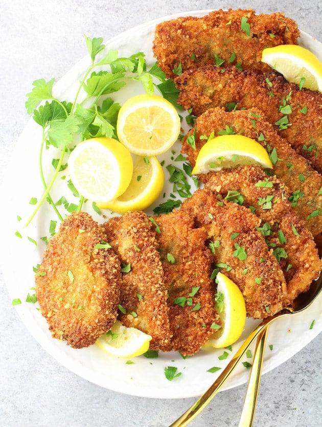 A plate of breaded veal cutlets