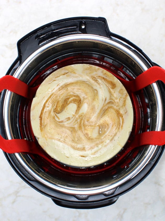 Pumpkin cheesecake in the instant pot after cooking