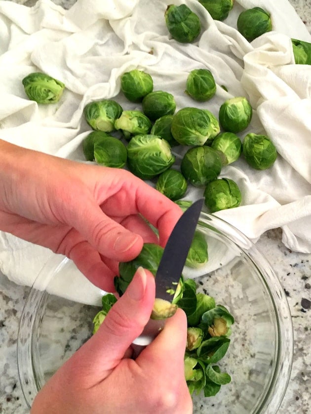 Trimming the ends off the Brussels Sprouts