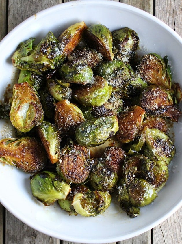 Balsamic Glazed Brussels Sprouts in a serving bowl