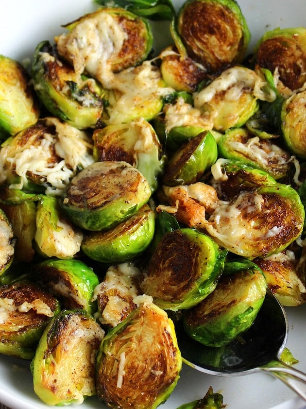 Closeup of Brussels Sprouts with Asiago Cheese 