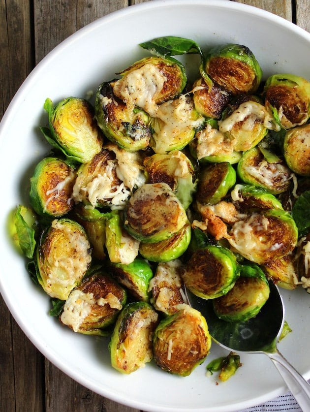 Sauteed Brussels Sprouts with melted cheese