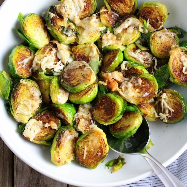 Sauteed Brussels Sprouts with melted cheese