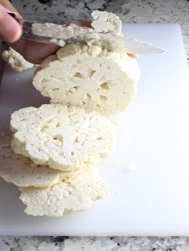 Slicing cauliflower into steaks