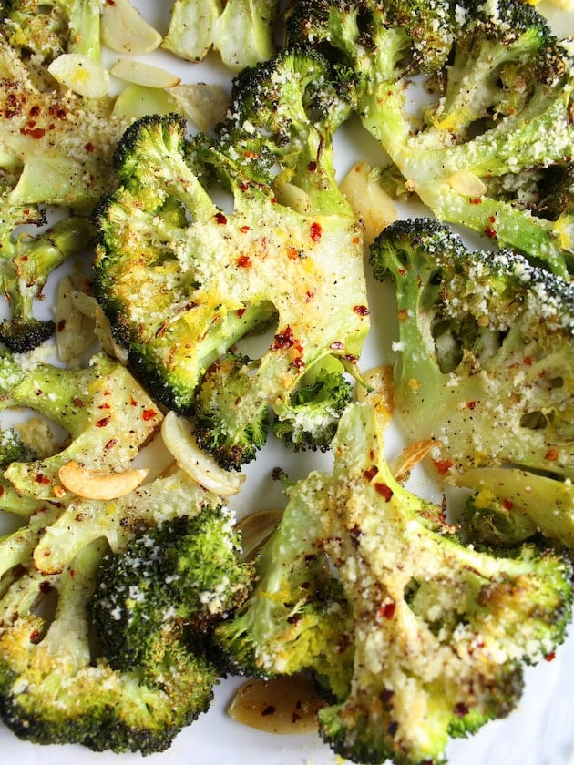 Roasted Parmesan Broccoli with garlic and red chili pepper flakes 