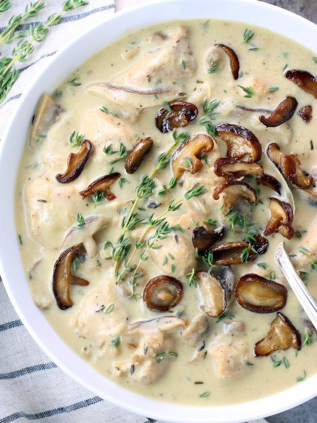 Partial bowl of Mushroom and Chicken soup