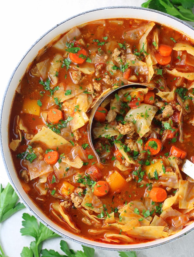 Cabbage Roll Soup in a pot