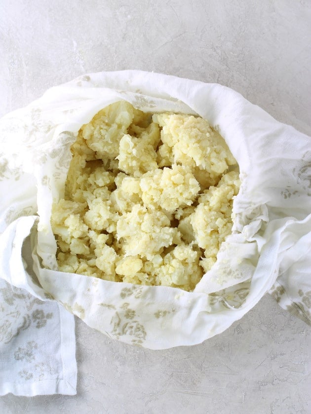 Cooked cauliflower after water has been squeezed out of it