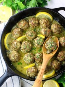 Skillet of Meatballs and Piccata sauce