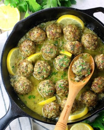 Skillet of Meatballs and Piccata sauce