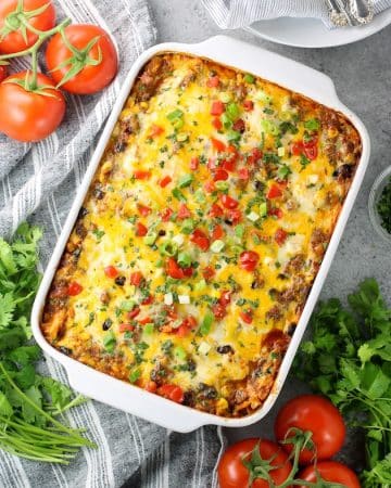 casserole dish with mexican lasagna
