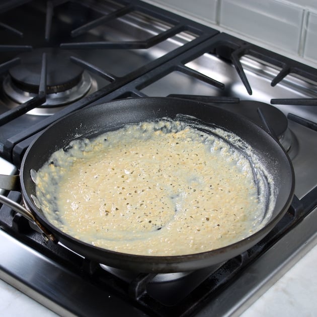 flour cooking in olive oil on stove