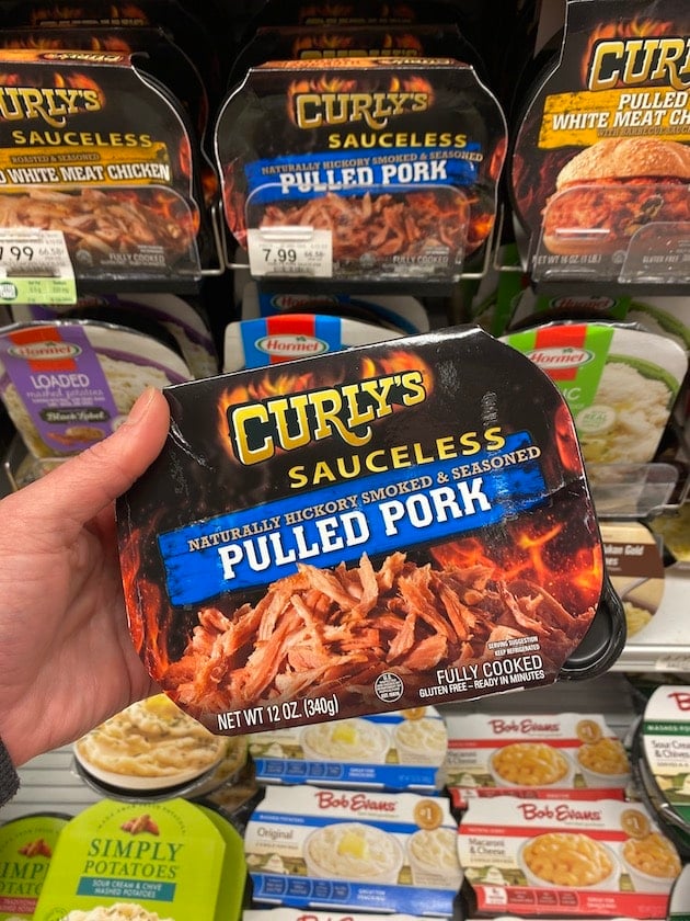 Grocery store package of pulled pork