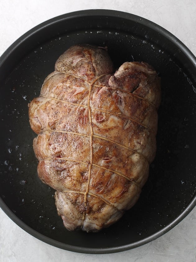 Seared leg of lamb in dutch oven